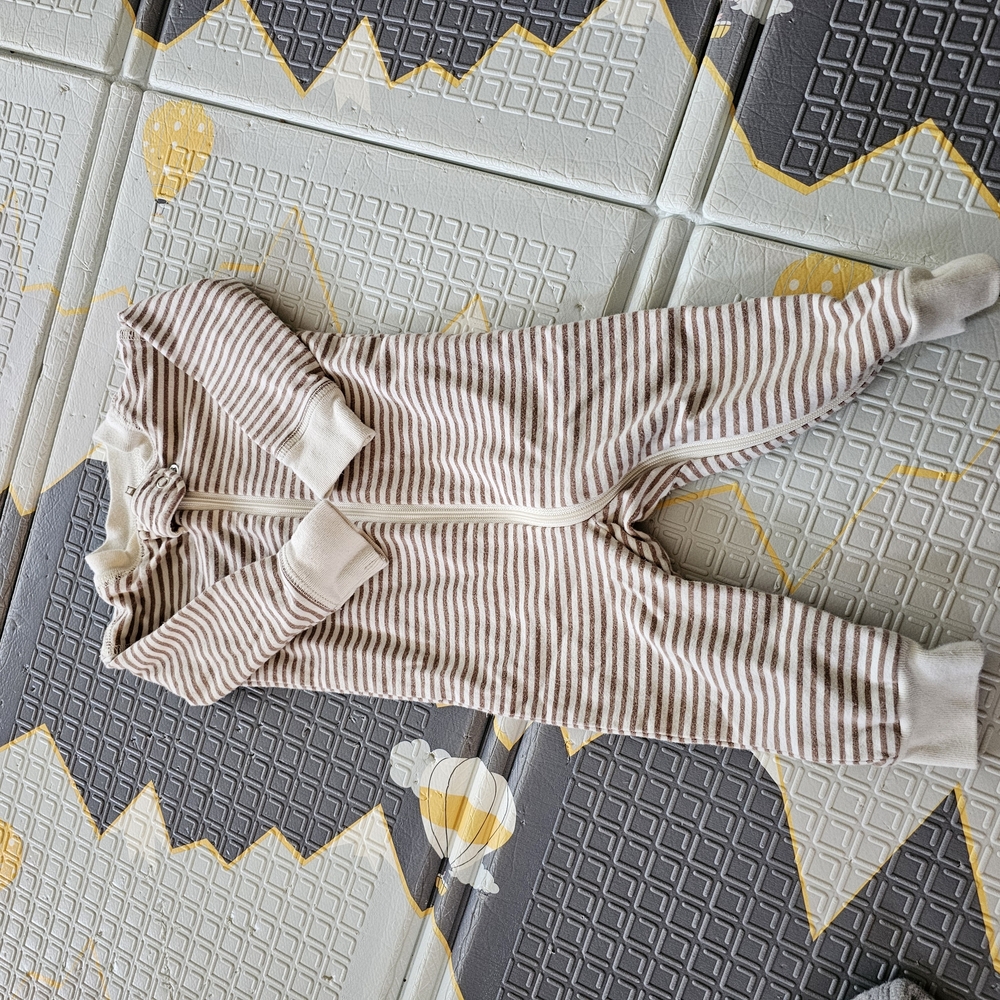 Quincy Mae Cream and Brown Striped Baby Onesie